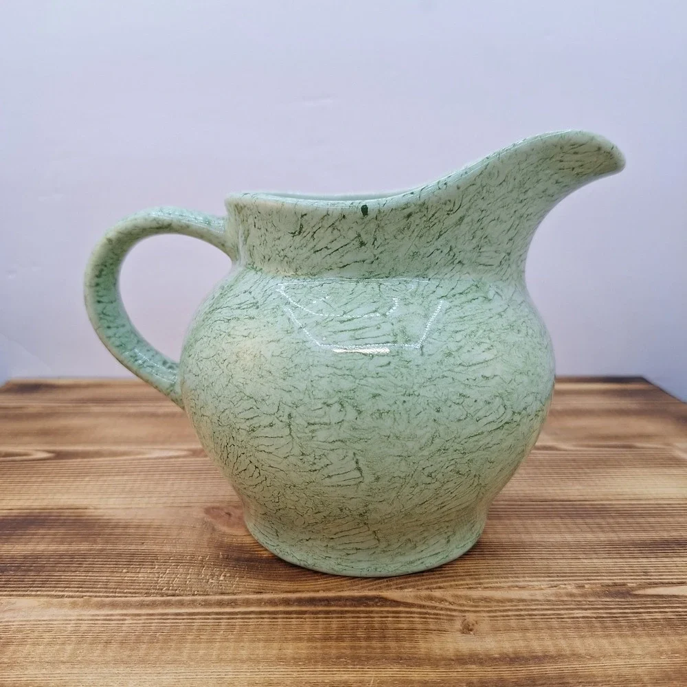 Green Spongeware Glazed‎ Pottery Creamer Pitcher Small 5